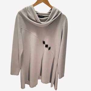 Ali Miles Cowl Neck Silver Metallic Tunic Top